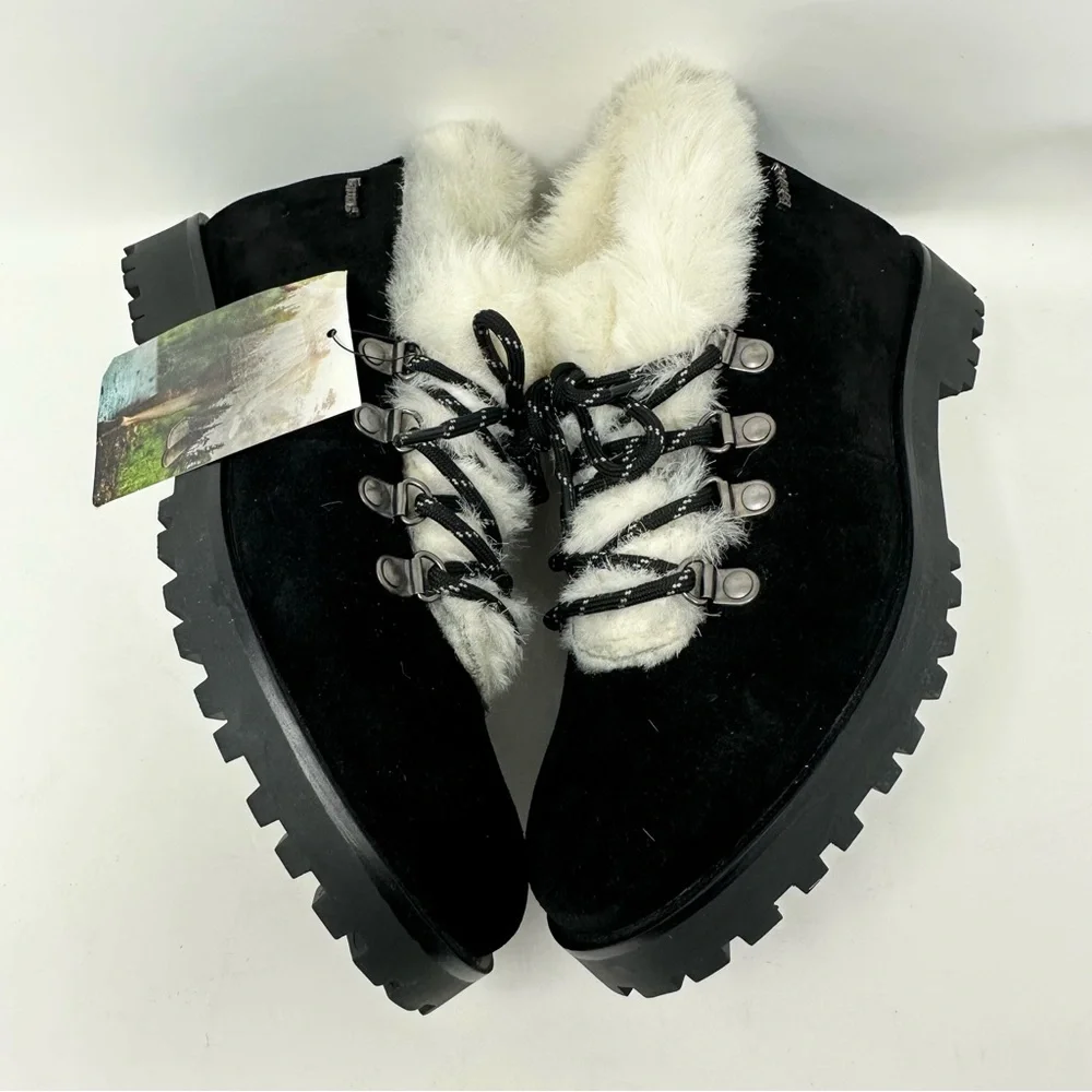 BearPaw Vera Black Winter Fur Lined Ankle Bootie Boot Black Suede 8
